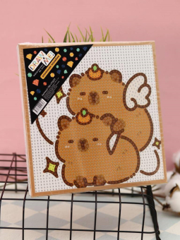 Алмазная мозаика на подрамнике "Две капибары", 20*20 см