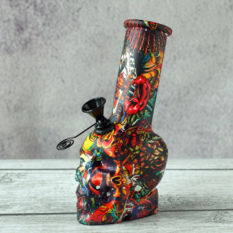 Бонг стеклянный 15 см Череп с росписью
