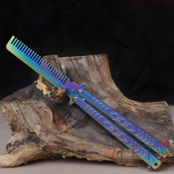 Нож бабочка тренировочный с расческой хамелеон Узор ромбы