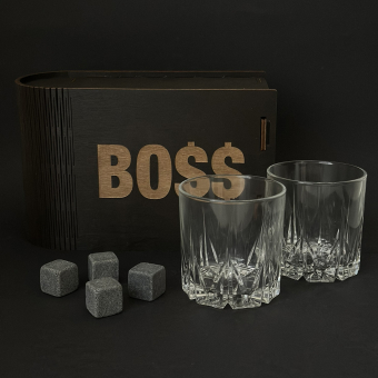 Набор для виски BOSS (2 стакана, 6 камней, 2 подставки под стакан)