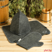 Набор банный серый. 3 предмета без вышивки. Шапка, варежка, коврик