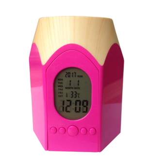 Подставка для канцтоваров музыкальная с часами, календарем и термометром (белый)