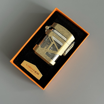 Зажигалка турбо газовая прозрачная в металлическом корпусе винтажное Золото