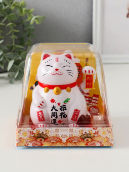 Маятник от солнечной батареи «Кот Манэки-нэко спящий», пластик, белый, 9.5×10×9.5 см