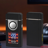 Зажигалка импульсная+турбо газовая+обычное пламя со световым экраном и окном заполнения, Черная матовая