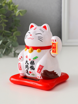 Маятник от солнечной батареи «Кот Манэки-нэко спящий», пластик, белый, 9.5×10×9.5 см