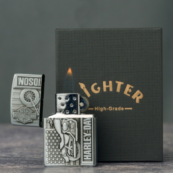 Зажигалка газовая Lighter мотоцикл Harley Davidson Серебро