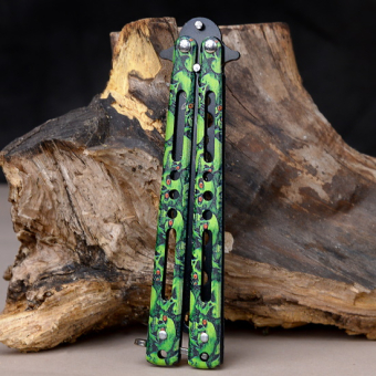 Нож бабочка тренировочный Зеленые черепа