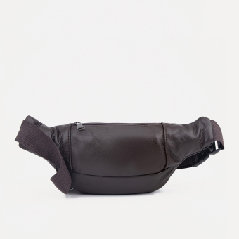 Сумка поясная "Престиж" на молнии, 22*6*12 см, 5 наружных карманов, коричневый