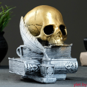 Фигурка гипс «Череп с книгой», бронза с серебром, 19 см