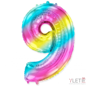 Шар (40''/102 см) Цифра, 9, Диагональная радуга, Градиент
