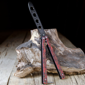 Нож бабочка тренировочный Красные черепа