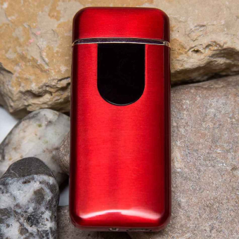 Импульсная зажигалка двойная сенсорная с золотой каймой Красная матовая