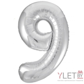 Шар (34''/86 см) Цифра, 9, Серебро