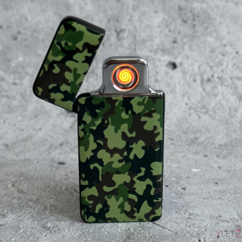 USB зажигалка камуфляж зеленая, спираль, ультратонкая