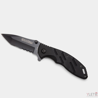 Нож складной черный со стропорезом 20 см