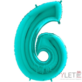 Шар (40"/102 см) Цифра, 6, Бирюзовый Tiffany