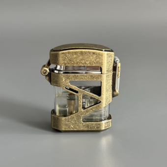 Зажигалка турбо газовая прозрачная в металлическом корпусе винтажное Золото