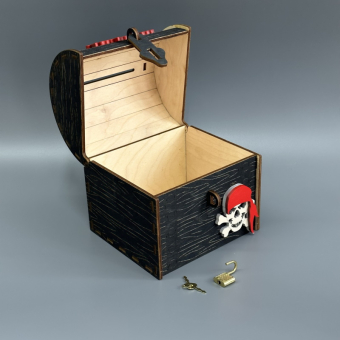 Деревянная копилка-сундук "Сундук пирата" темный графит