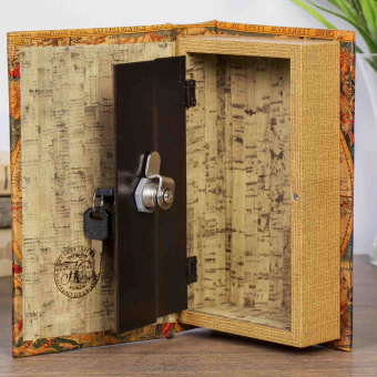 Сейф книга кожа Старинные карты мира 17х11х5 см