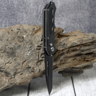 Нож складной черный с прорезью в лезвии AC-806-18