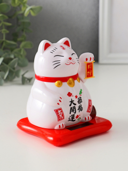 Маятник от солнечной батареи «Кот Манэки-нэко спящий», пластик, белый, 9.5×10×9.5 см