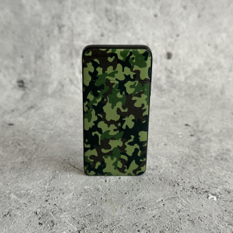 USB зажигалка камуфляж зеленая, спираль, ультратонкая