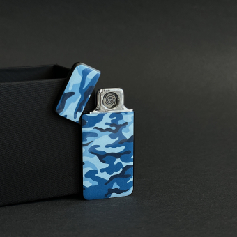 USB зажигалка камуфляж синяя, спираль, ультратонкая