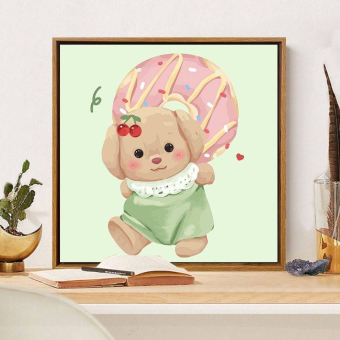Алмазная мозаика на подрамнике "Мишка с пончиком", 20*20 см
