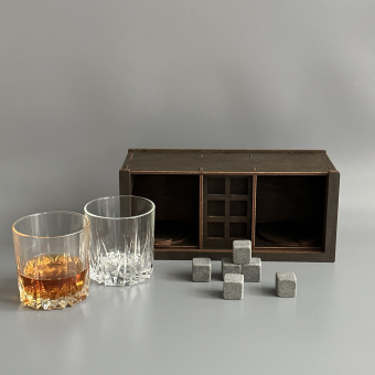 Набор для виски Premium “  keep calm drink whiskey ” (2 стакана + 6 камней + 2 подставки )