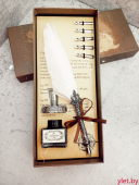 Письменный набор "Винтаж" (перья, чернила и подставка) (белый)