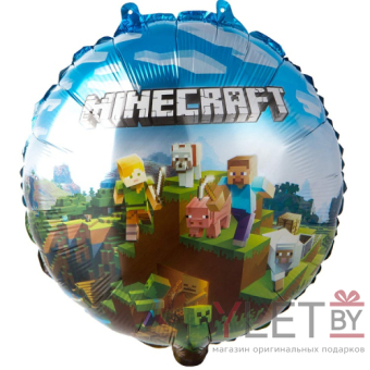 Шар (18''/46 см) Круг, Человечки Пиксельные в городе, майнкрафт