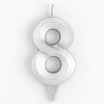 Свеча цифра 8 Грани, Серебро, 6.5 см
