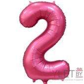 Шар (34''/86 см) Цифра, 2, Бордовый, Сатин