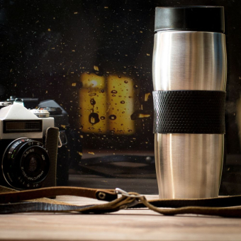 Термокружка с кнопкой 400ml (черная)