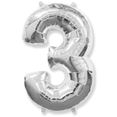 Шар (40''/102 см) Цифра, 3, Серебро