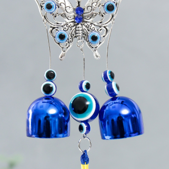 Китайские колокольчики Музыка ветра металл "Ажурная бабочка" от сглаза 2 колокольчика 20 см, музыкальная подвеска