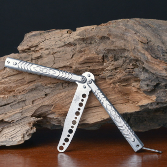 Нож бабочка тренировочный Узор ромбы Серый мини