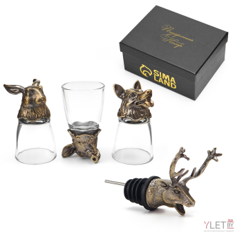 Подарочный набор 4 в 1 "Охотнику": 3 рюмки по 30 мл, дозатор