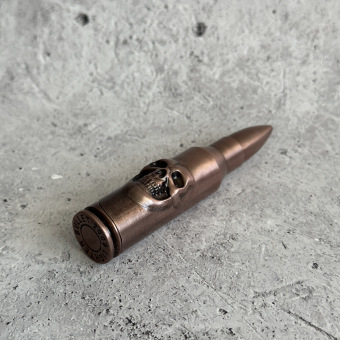 Зажигалка газовая патрон Череп, бронза