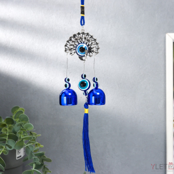 Китайские колокольчики Музыка ветра металл "Павлин" от сглаза с кисточкой 2 колокольчика 22х6,5 см, музыкальная подвеска