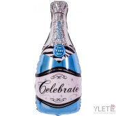 Шар (39''/99 см) Фигура, Бутылка, Шампанское вино, Голубой