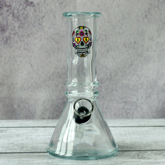Бонг стеклянный 15 см прозрачный с черепом Трапеция