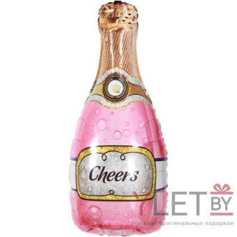 Шар (35"/89 см) Фигура, Бутылка Шампанское, Золотая корона, Розовый