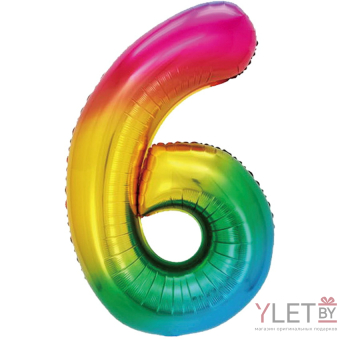 Шар (40''/102 см) Цифра, 6, Радужный, Градиент