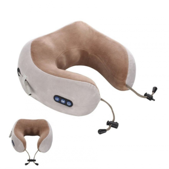 Подушка-подголовник U-образная с массажером, USB-подзарядка (синий)