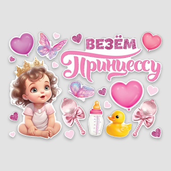 Набор магнитов на авто «Везем принцессу», на выписку, 42 см х 29,7 с