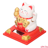 Маятник пластик от солнечной батареи "Белый Манэки-нэко с с горой слитков" 7х7х7,5 см