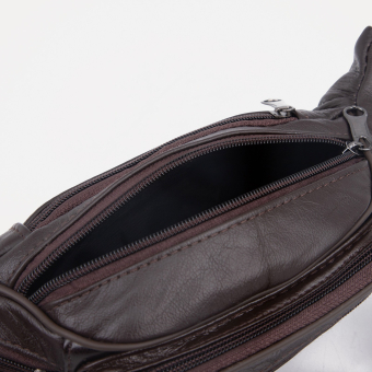 Сумка поясная "Престиж" на молнии, 22*6*12 см, 5 наружных карманов, коричневый