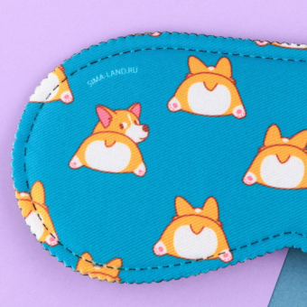 Маска для сна Корги, 19,3 х 9,5 см, голубая